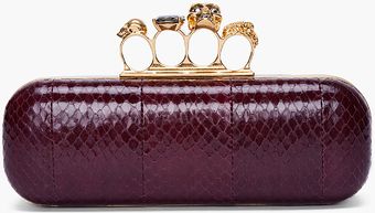 Alexander McQueen Burgundy Skull Knuckle Box Clutch - Lyst