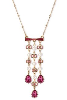 Betsey Johnson Gold Tone Fuchsia Crystal Bow and Teardrop Multichain Y Necklace - Lyst