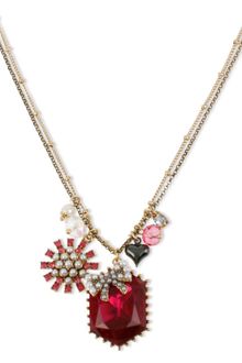 Betsey Johnson Gold Tone Fuchsia Crystal Gem Pendant Necklace - Lyst