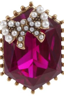 Betsey Johnson Gold Tone Fuchsia Crystal Gem Stretch Ring - Lyst