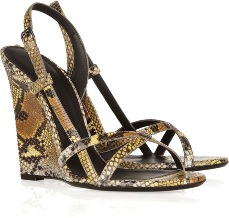 Bottega Veneta Python Wedge Sandals in Animal - Lyst