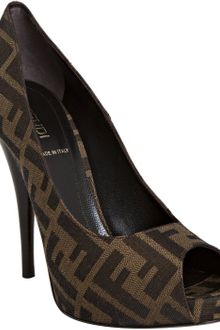 Fendi Tobacco Zucca Canvas Peep Toe Platform Pumps - Lyst