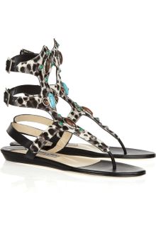 Jimmy Choo Bliss Embellished Calf Hair Sandals - Lyst