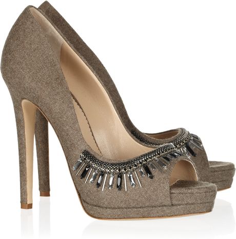 Oscar De La Renta Calvina Embellished Felt Pumps in Brown (taupe) - Lyst