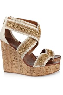 Tory Burch Lucian Leather and Cork Wedge Sandals - Lyst