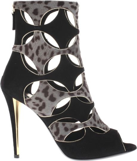 Yves Saint Laurent Bootie in Black Suede and Charcoal Leopard Foal in Black - Lyst