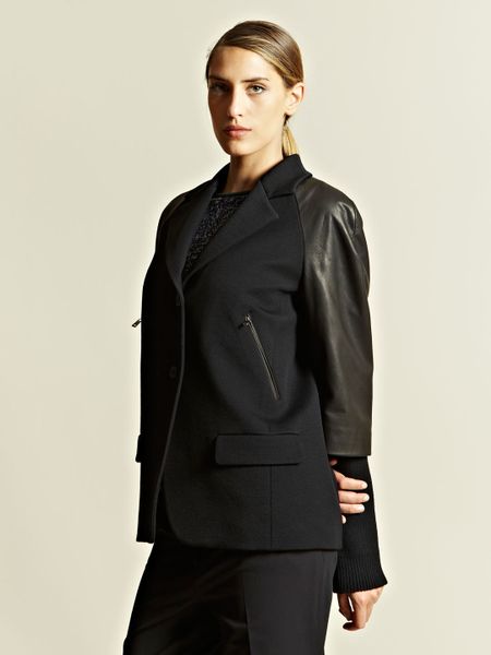 Jil Sander Womens Mozart Leather Sleeve Jacket in Black - Lyst