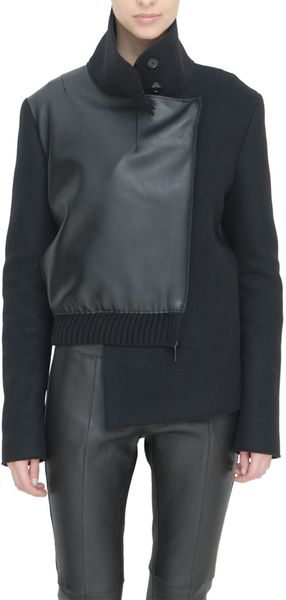 Costume National Cashmere and Leather Asymmetric Jacket - Lyst