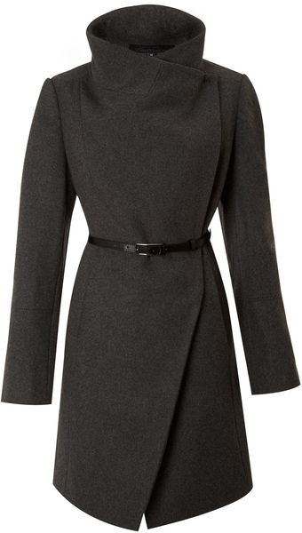 Kenneth Cole Twill Belted Wool Coat - Lyst