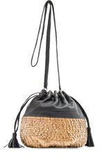 Mango Touch Metal Beading Leather Bucket Bag
