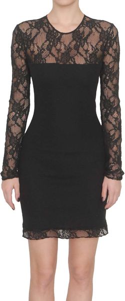 Versace Jersey and Lace Dress in Black - Lyst