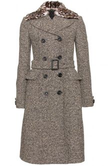 Burberry Prorsum Woolsilk Tweed Coat with Detachable Fur Collar - Lyst