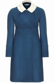 Carven Doulbebreasted Wool Coat with Wool Fleece Collar - Lyst