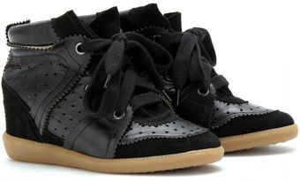 Isabel Marant Betty Suede Trimmed Leather Wedge Sneakers - Lyst