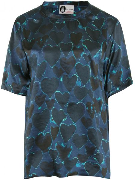 Lanvin Silk Printed Top with Hearts in Blue (blueberry) - Lyst