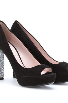 Miu Miu Suede Peeptoes with Glitter Soles - Lyst