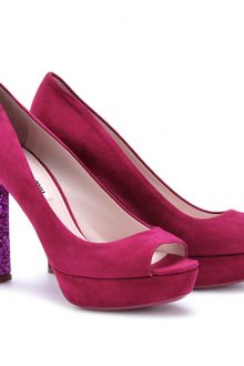 Miu Miu Suede Peeptoes with Glitter Soles - Lyst