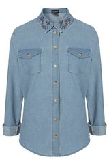 Moto Moto Embroidered Denim Shirt