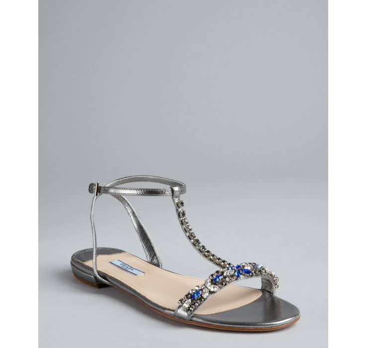 prada silver flat sandals