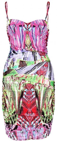 Roberto Cavalli Digital Print Ruched Dress - Lyst