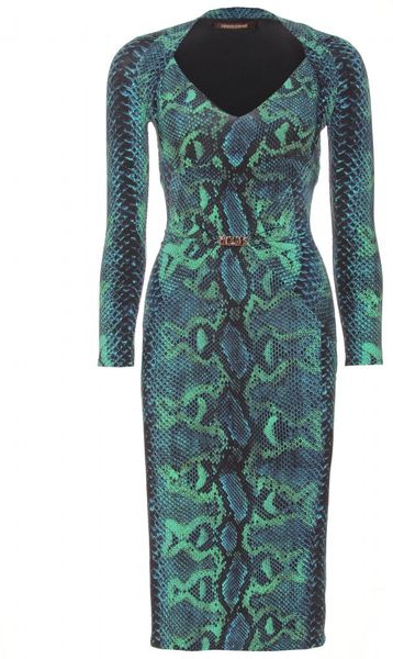Roberto Cavalli Snake Print Dress in Green (teal) - Lyst