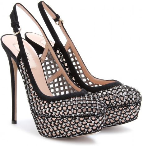 Valentino Carol Crystal Embellished Suede and Mesh Slingbacks in Black - Lyst
