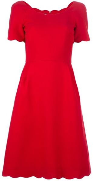 Valentino Scallop Detail Dress in Red - Lyst
