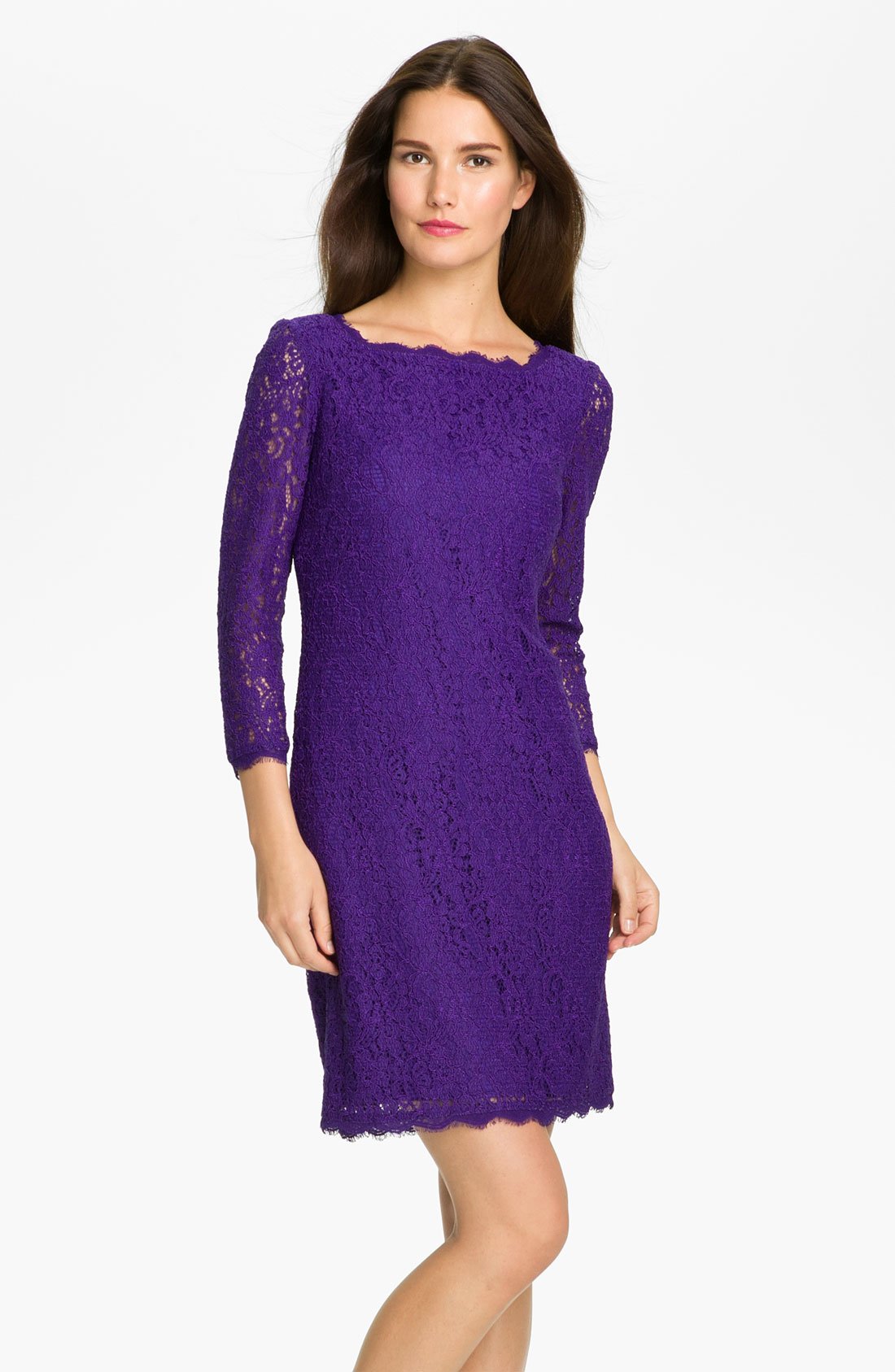 Adrianna Papell Lace Overlay Sheath Dress in Purple (start of color ...