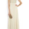 Alice + Olivia Embellished Pleated Silk chiffon Gown in Beige (cream) - Lyst