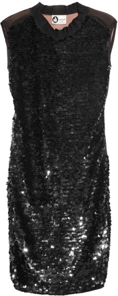 Lanvin Sheerback Paillette Embellished Silk Dress in Black - Lyst