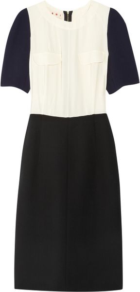Marni Crepe and Woven Woolblend Dress in Blue (navy) - Lyst