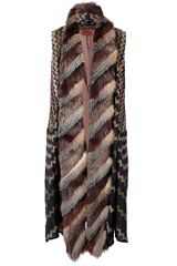 Missoni Long Zigzag Knit Gilet with Fur Trim