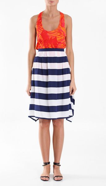 Tibi Stripe Skirt in Blue (navy multi) - Lyst
