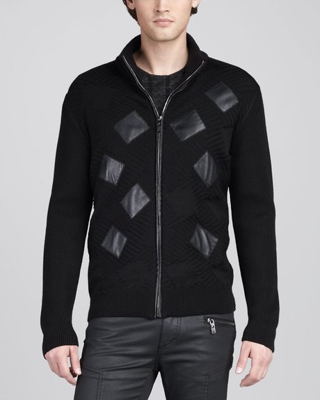Versace Geometric Knit Zip Sweater in Black for Men - Lyst