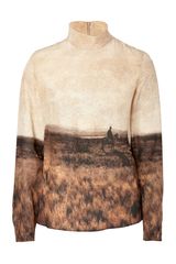 Akris Brown Landscape Print Silk Top