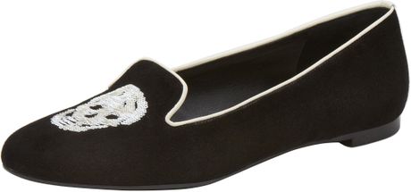 Alexander Mcqueen Skull Vamp Suede Belgian Loafer in Black - Lyst