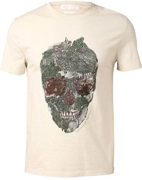 Alexander Mcqueen Bird Skull Tshirt in White for Men - Lyst