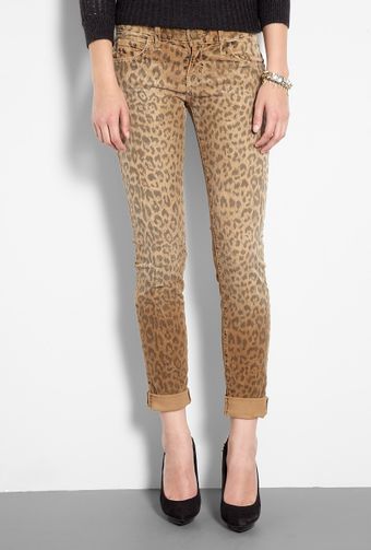 Current/Elliott Camel Leopard Rolled Skinny Cord Jeans - Lyst