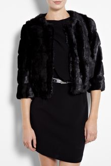 DKNY Black Three quarter Length Sleeve Collarless Jacket - Lyst