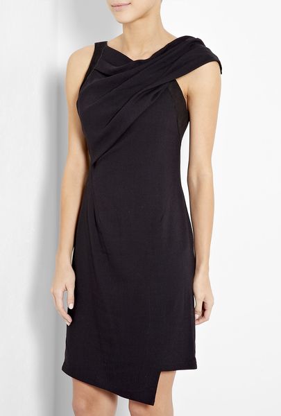 Helmut Lang Draped Suede Back Wool Dress in Black - Lyst