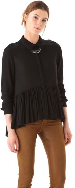 Tibi Gauzy Twill A Line Blouse in Black - Lyst