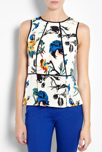 Tibi Bird Floral Silk Print Peplum Top - Lyst