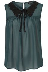 Topshop Sleeveless Crochet Collar Top