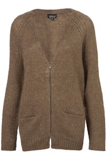 Topshop Knitted Zip Front Long Cardigan - Lyst