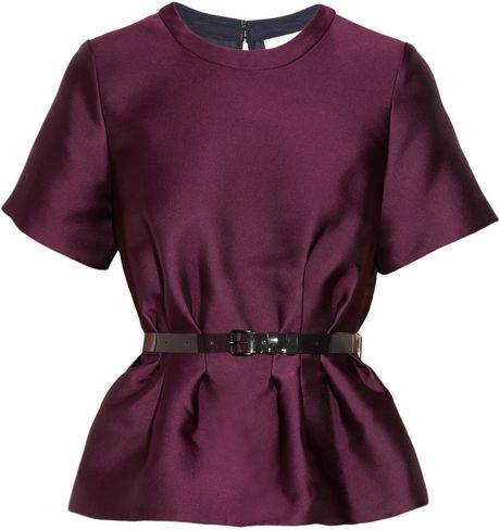 3.1 Phillip Lim Belted Satin Twill Peplum Top in Purple (berry) - Lyst