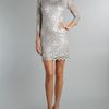 John Zack Long Sleeve Metallic Lace Dress in Gray (silver) - Lyst