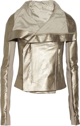 Rick Owens Classic Metallic Texturedleather Biker Jacket - Lyst