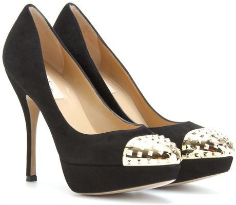 Valentino Suede Pumps with Studded Capped Toe in Black - Lyst