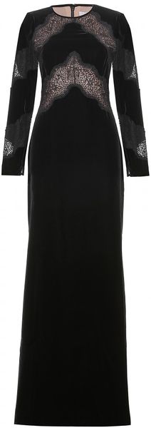 Valentino Velvet Gown with Lace Paneled Bodice in Black - Lyst