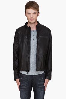 John Varvatos Black Leather Moto Jacket - Lyst